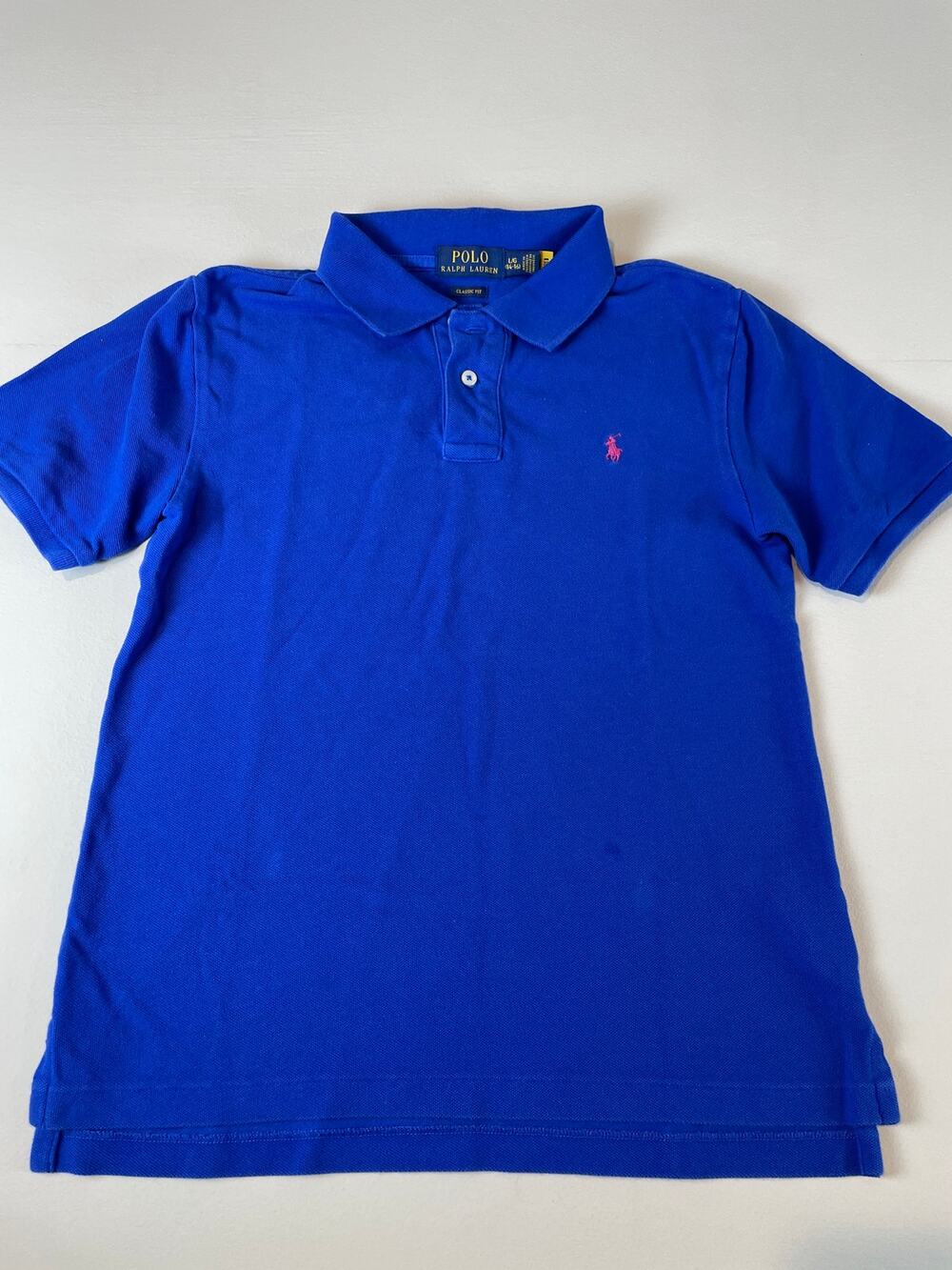 Classic Polo Ralph Lauren Blue Polo Shirt With  Red Logo Youth Size L